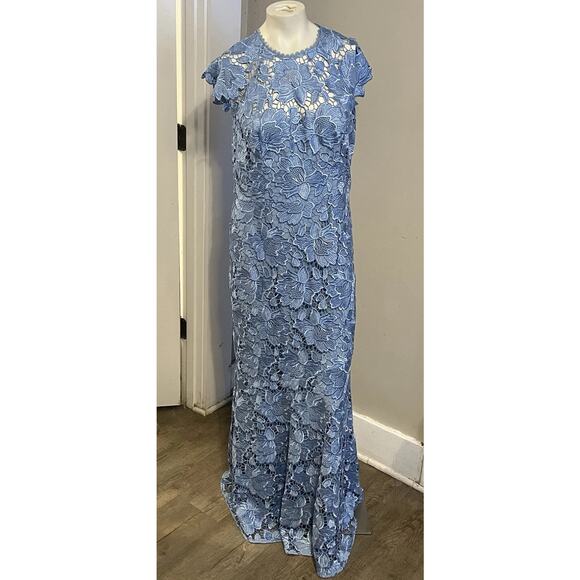 Shoshanna Midnight SZ 12 Raven Blue Cap Sleeve Lace Occasion Formal Gown NEW - Picture 3 of 10